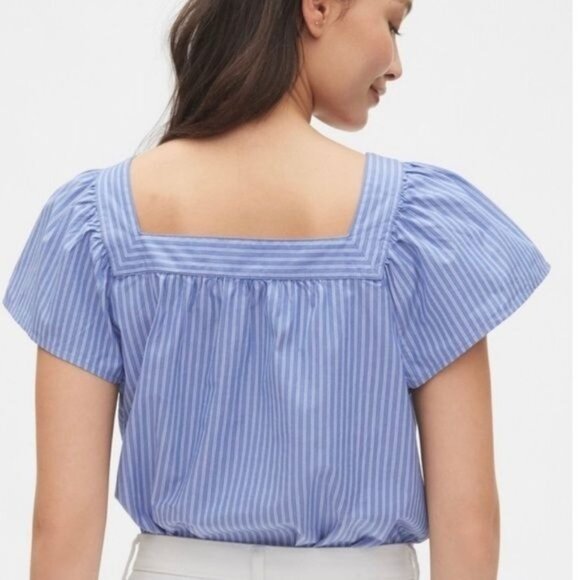 Gap Blue & White Striped Button-Up Blouse Medium 100% Cotton Made In Indonesia - Picture 8 of 12